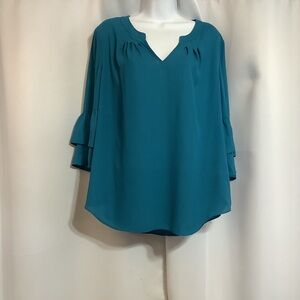 Roz & Ali Top Women’s Size Large Pull Over 3/4 Sleeve Polyester Chiffon